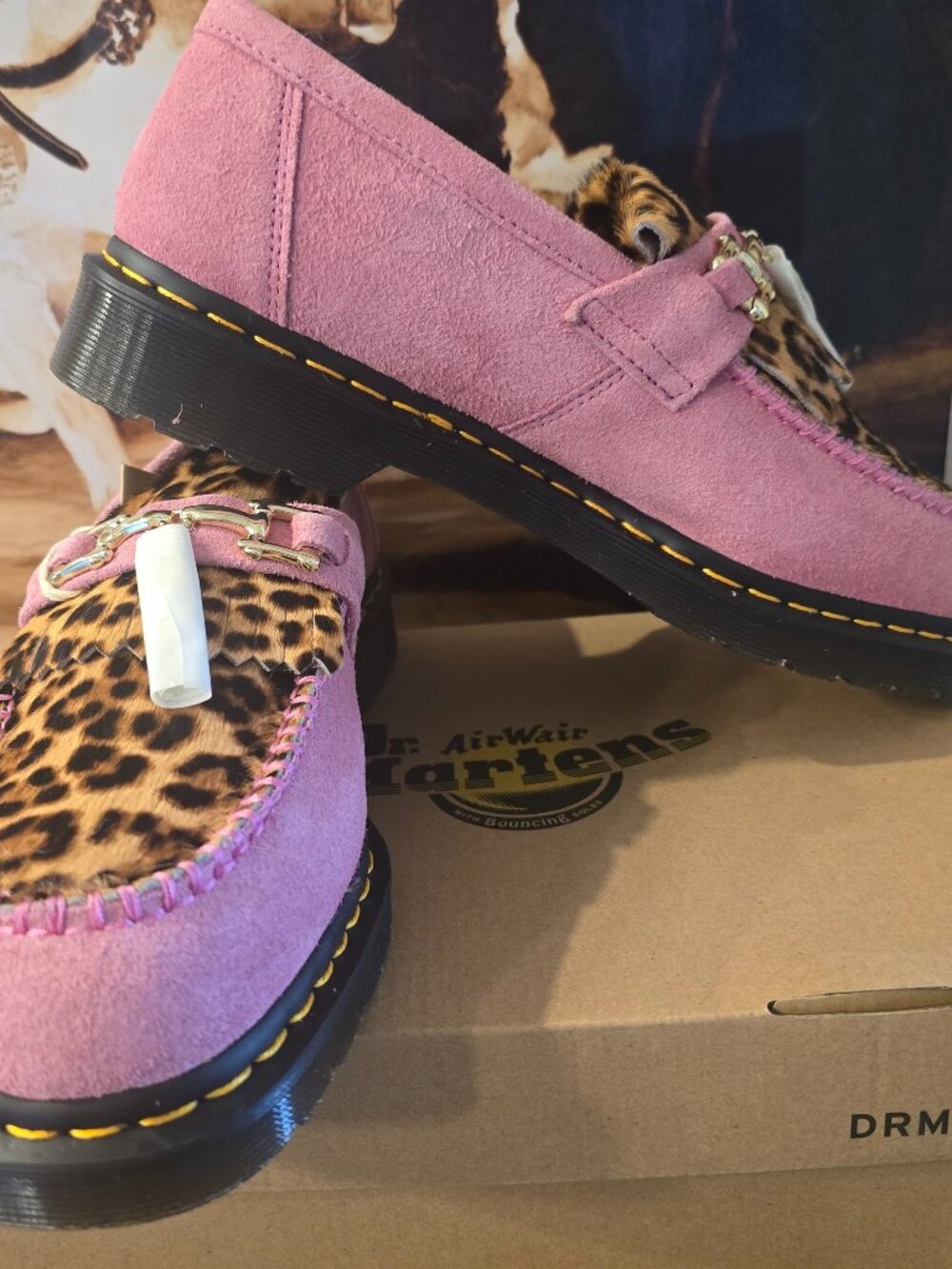 Dr. Martens Adrian Hair-On Leopard Snaffle Loafers Fondant Pink 31508099 Mens 10 - Picture 2 of 16